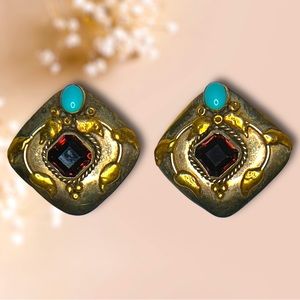 Vintage Quality Handmade Earrings With Turquoise Stone, Faceted Amethyst Stone